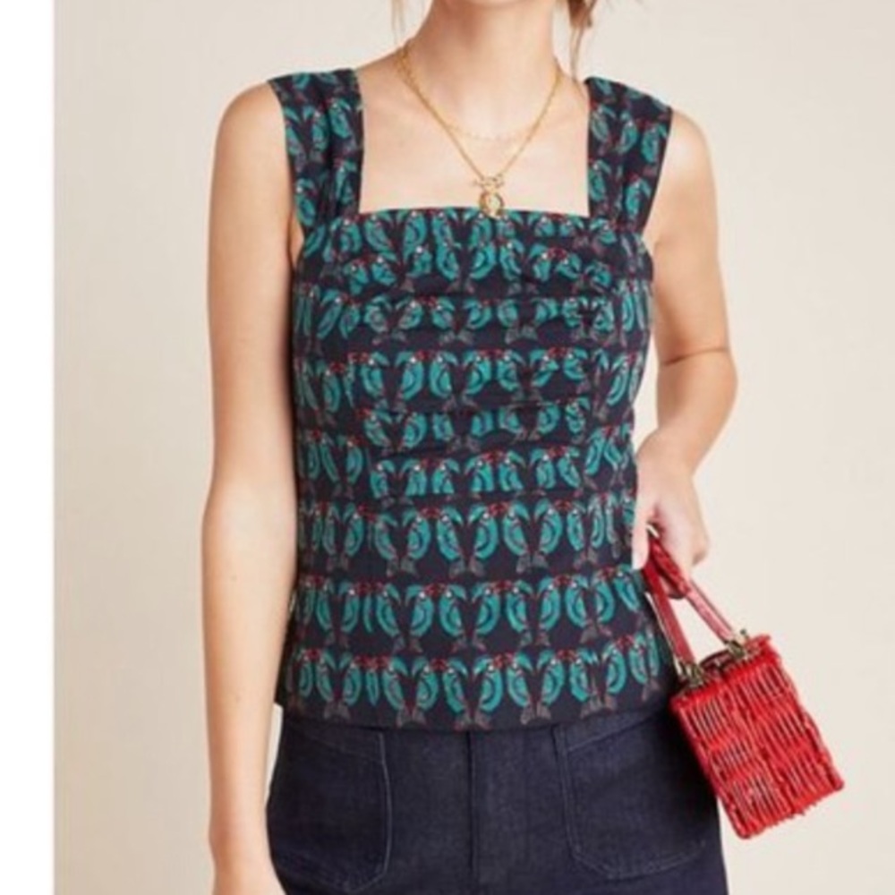 Maeve Anthropologie Parrot Printed Ruched Tank - NEW WITH TAG!